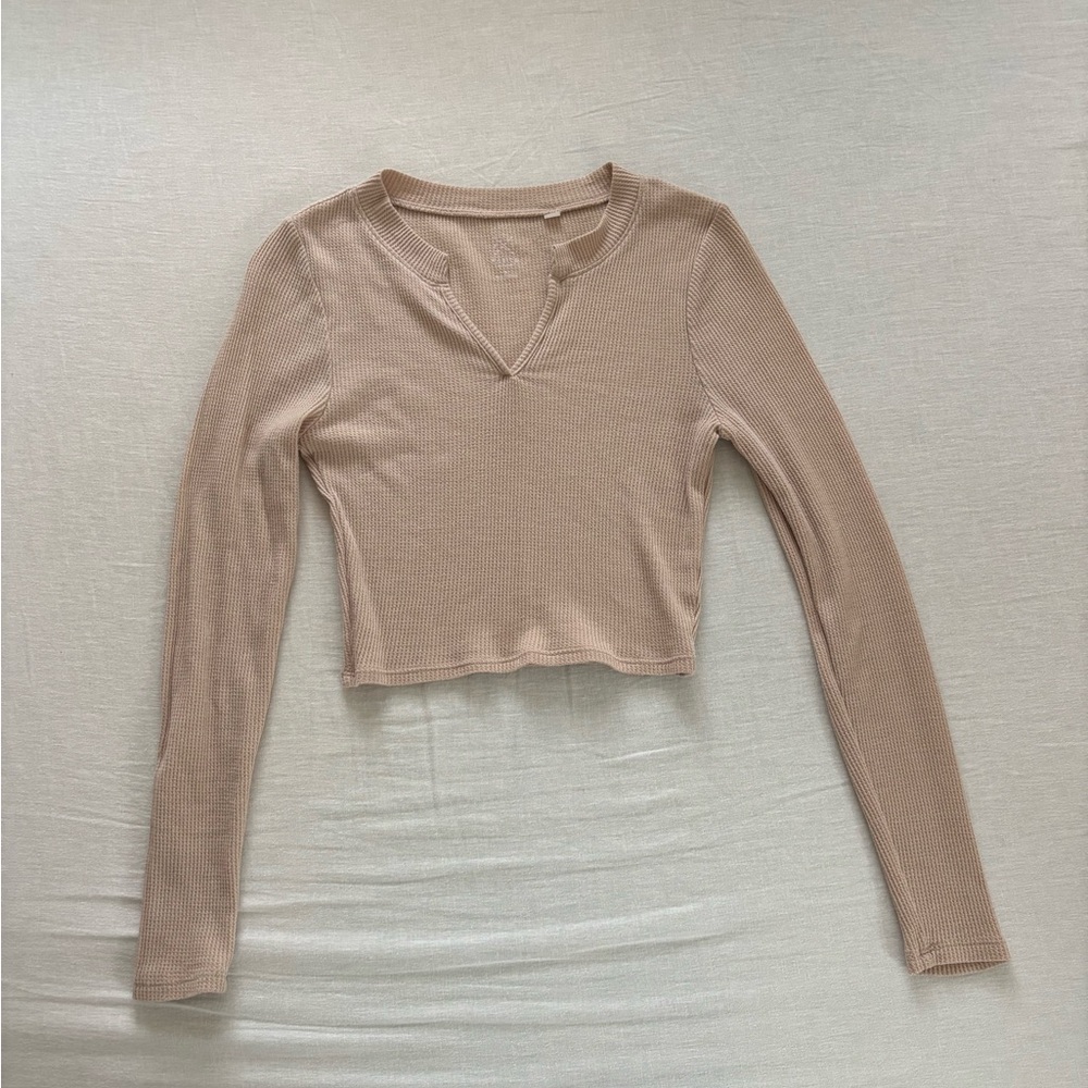 PacSun Beige Long Sleeve Crop Top